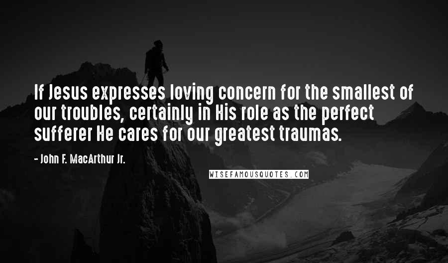 John F. MacArthur Jr. Quotes: If Jesus expresses loving concern for the smallest of our troubles, certainly in His role as the perfect sufferer He cares for our greatest traumas.