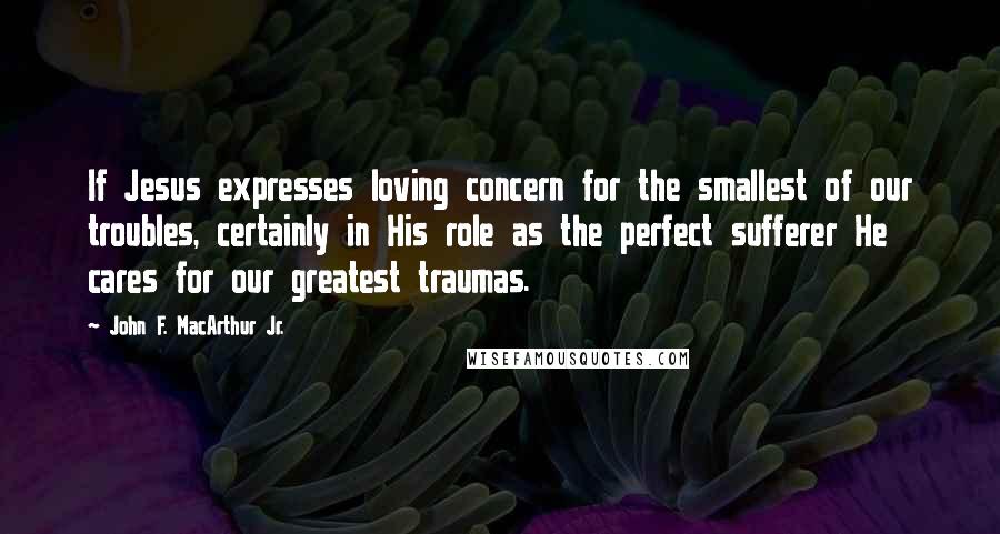 John F. MacArthur Jr. Quotes: If Jesus expresses loving concern for the smallest of our troubles, certainly in His role as the perfect sufferer He cares for our greatest traumas.
