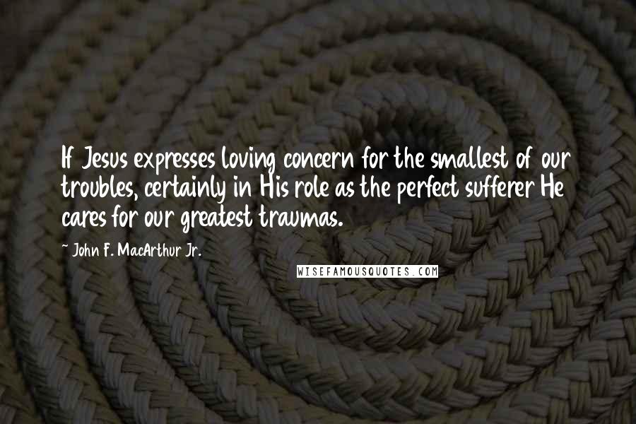 John F. MacArthur Jr. Quotes: If Jesus expresses loving concern for the smallest of our troubles, certainly in His role as the perfect sufferer He cares for our greatest traumas.