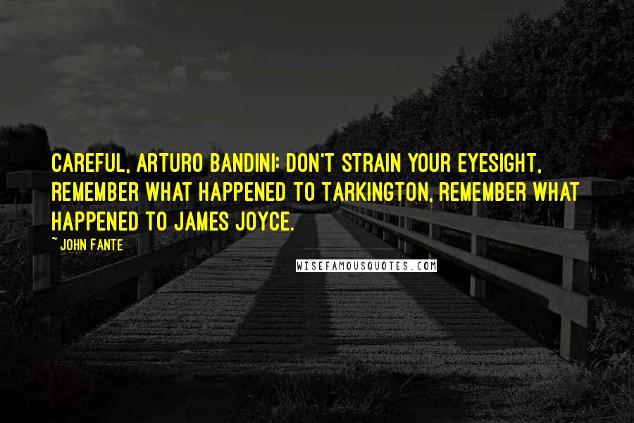 John Fante Quotes: Careful, Arturo Bandini: don't strain your eyesight, remember what happened to Tarkington, remember what happened to James Joyce.