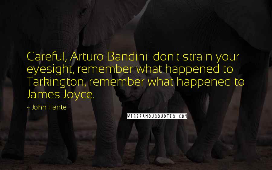 John Fante Quotes: Careful, Arturo Bandini: don't strain your eyesight, remember what happened to Tarkington, remember what happened to James Joyce.