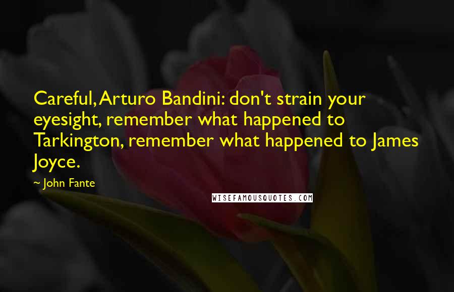 John Fante Quotes: Careful, Arturo Bandini: don't strain your eyesight, remember what happened to Tarkington, remember what happened to James Joyce.