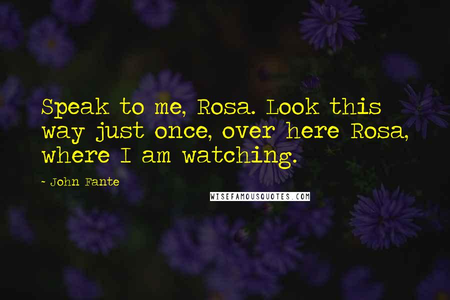 John Fante Quotes: Speak to me, Rosa. Look this way just once, over here Rosa, where I am watching.