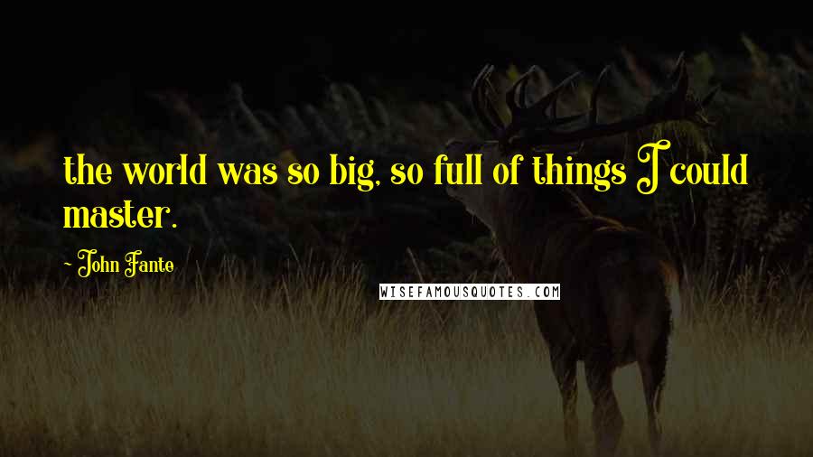 John Fante Quotes: the world was so big, so full of things I could master.