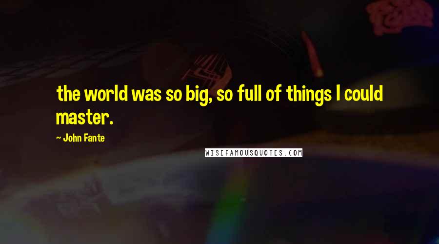 John Fante Quotes: the world was so big, so full of things I could master.