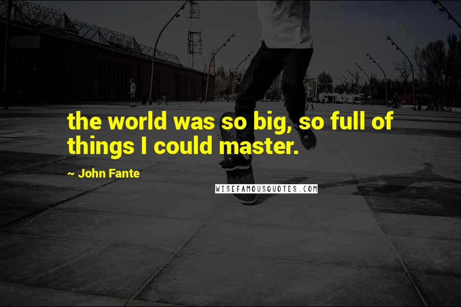 John Fante Quotes: the world was so big, so full of things I could master.