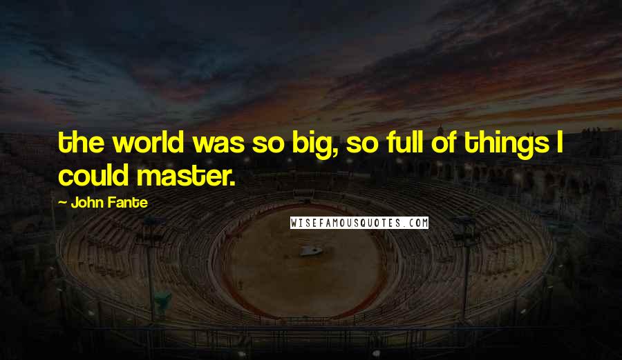 John Fante Quotes: the world was so big, so full of things I could master.