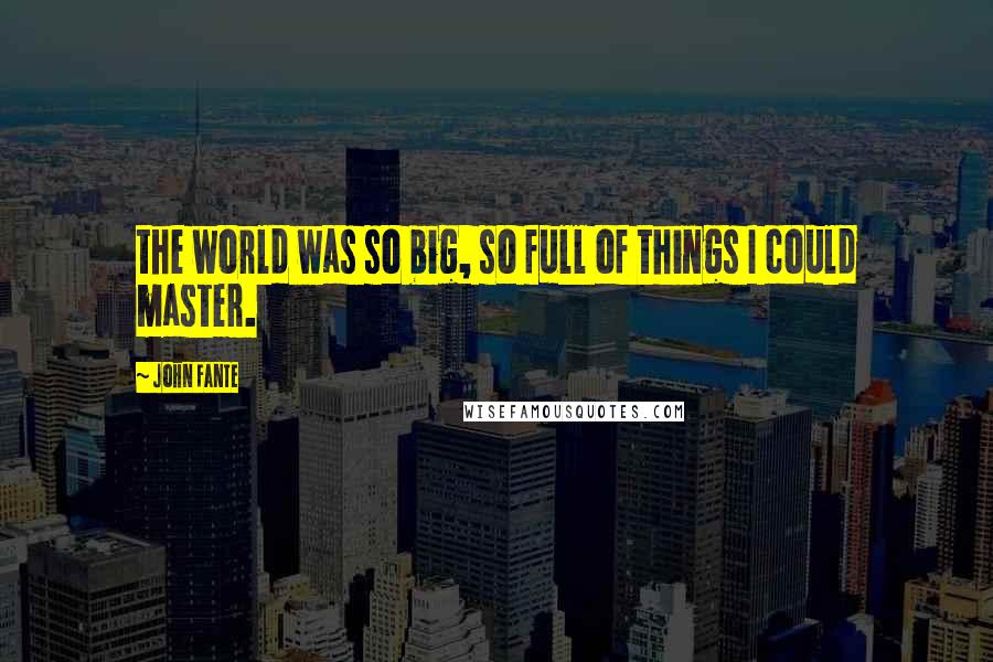 John Fante Quotes: the world was so big, so full of things I could master.
