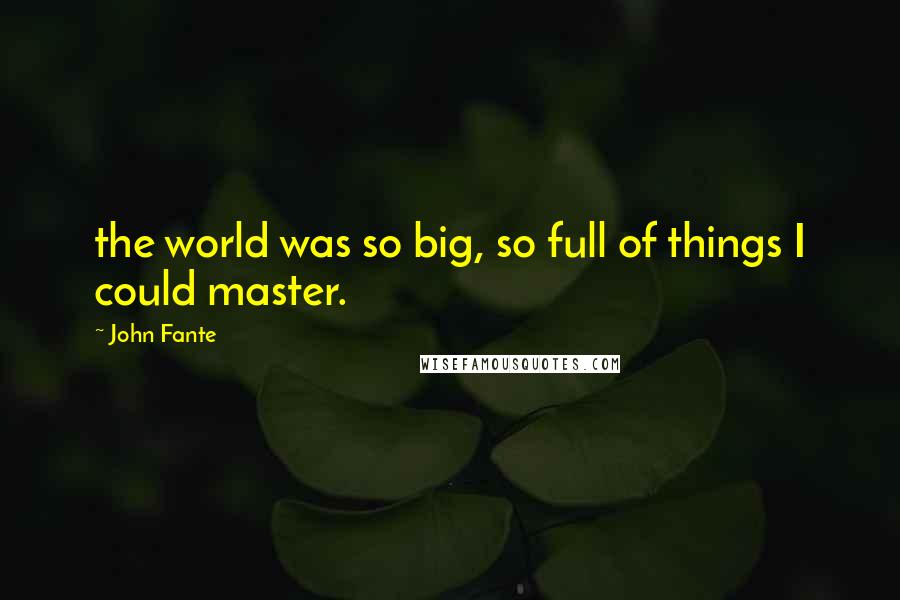 John Fante Quotes: the world was so big, so full of things I could master.