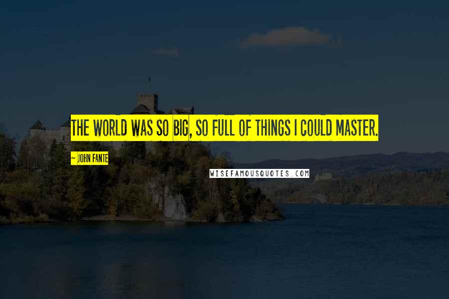John Fante Quotes: the world was so big, so full of things I could master.