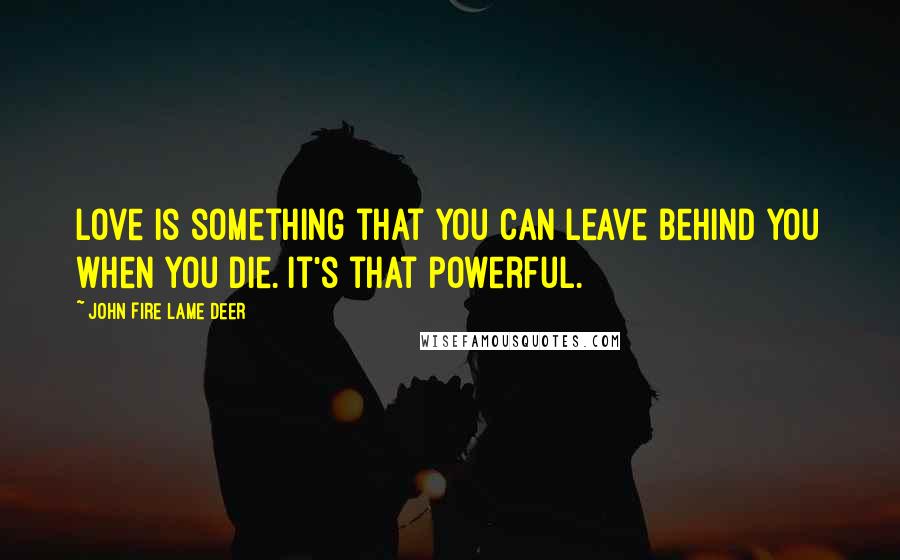 John Fire Lame Deer Quotes: Love is something that you can leave behind you when you die. It's that powerful.
