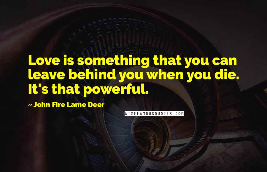 John Fire Lame Deer Quotes: Love is something that you can leave behind you when you die. It's that powerful.