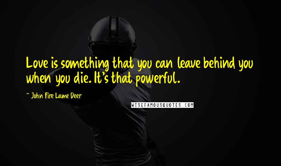 John Fire Lame Deer Quotes: Love is something that you can leave behind you when you die. It's that powerful.