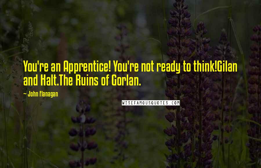 John Flanagan Quotes: You're an Apprentice! You're not ready to think!Gilan and Halt.The Ruins of Gorlan.