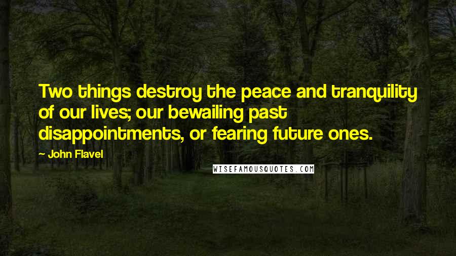 John Flavel Quotes: Two things destroy the peace and tranquility of our lives; our bewailing past disappointments, or fearing future ones.