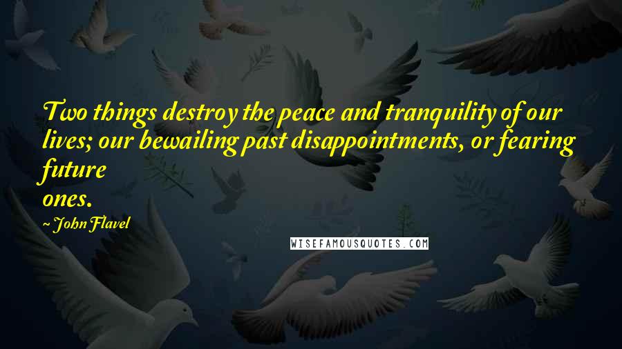 John Flavel Quotes: Two things destroy the peace and tranquility of our lives; our bewailing past disappointments, or fearing future ones.