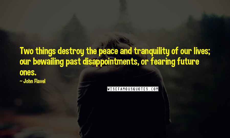 John Flavel Quotes: Two things destroy the peace and tranquility of our lives; our bewailing past disappointments, or fearing future ones.