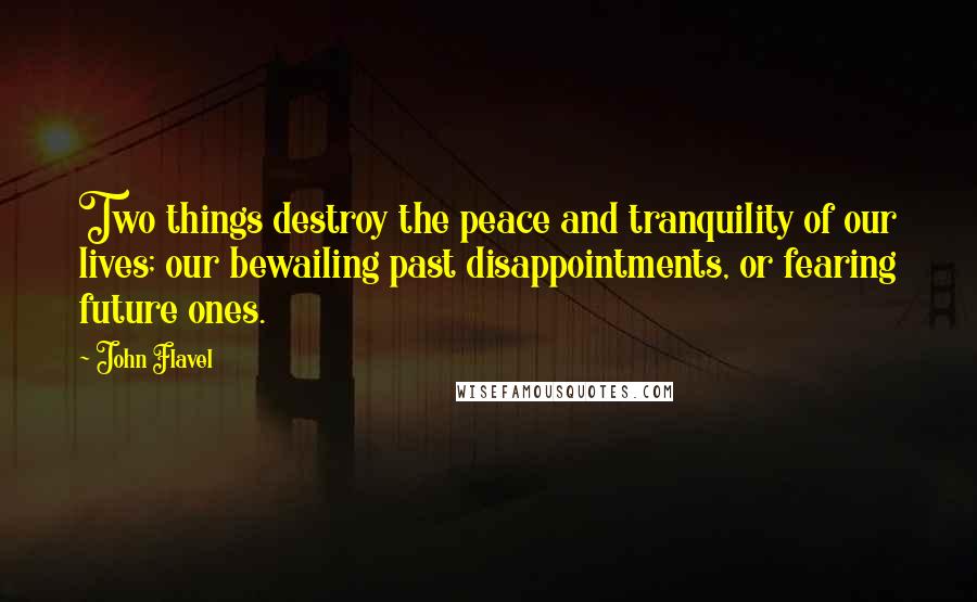 John Flavel Quotes: Two things destroy the peace and tranquility of our lives; our bewailing past disappointments, or fearing future ones.