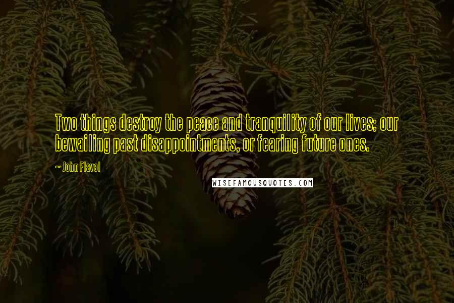 John Flavel Quotes: Two things destroy the peace and tranquility of our lives; our bewailing past disappointments, or fearing future ones.