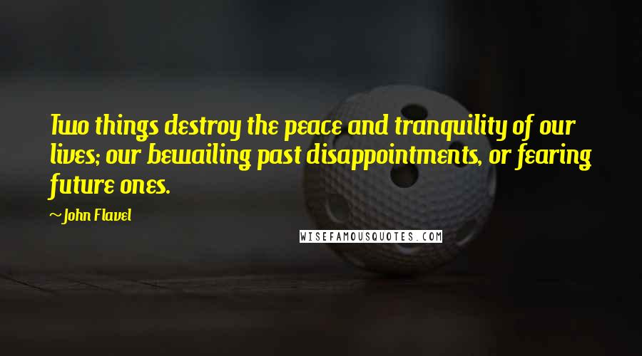 John Flavel Quotes: Two things destroy the peace and tranquility of our lives; our bewailing past disappointments, or fearing future ones.