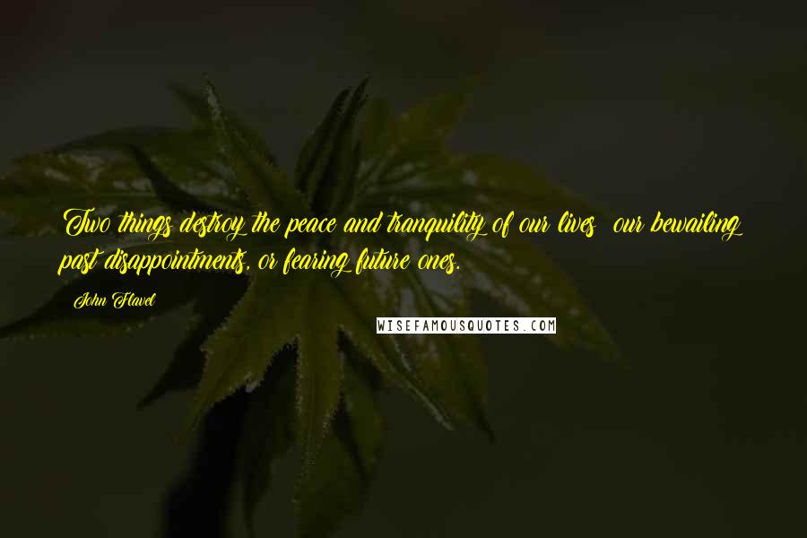 John Flavel Quotes: Two things destroy the peace and tranquility of our lives; our bewailing past disappointments, or fearing future ones.