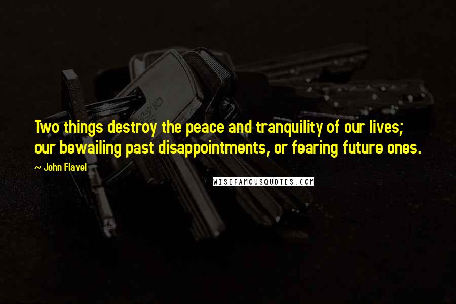 John Flavel Quotes: Two things destroy the peace and tranquility of our lives; our bewailing past disappointments, or fearing future ones.