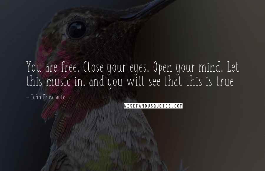 John Frusciante Quotes: You are free. Close your eyes. Open your mind. Let this music in, and you will see that this is true