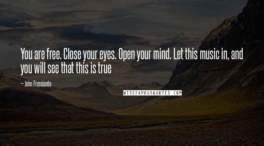 John Frusciante Quotes: You are free. Close your eyes. Open your mind. Let this music in, and you will see that this is true