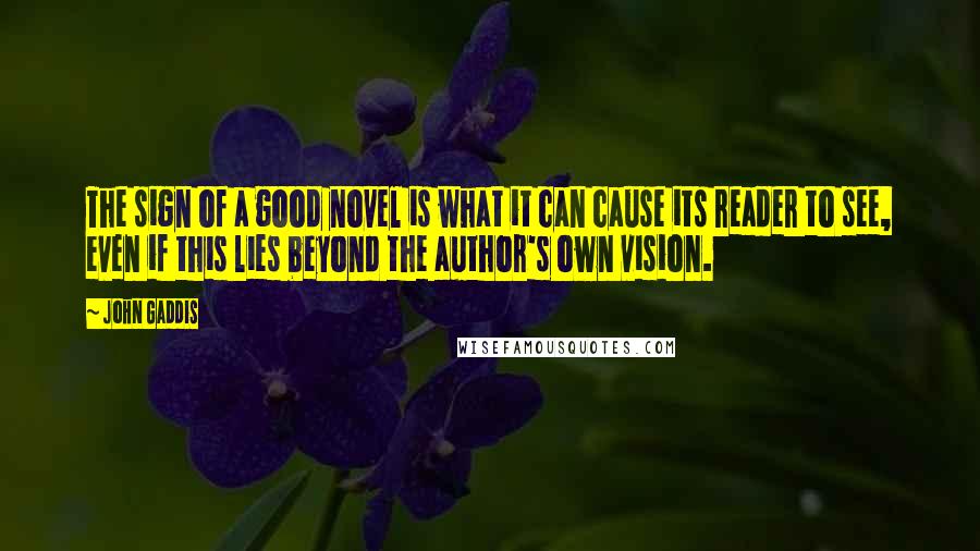 John Gaddis Quotes: The sign of a good novel is what it can cause its reader to see, even if this lies beyond the author's own vision.