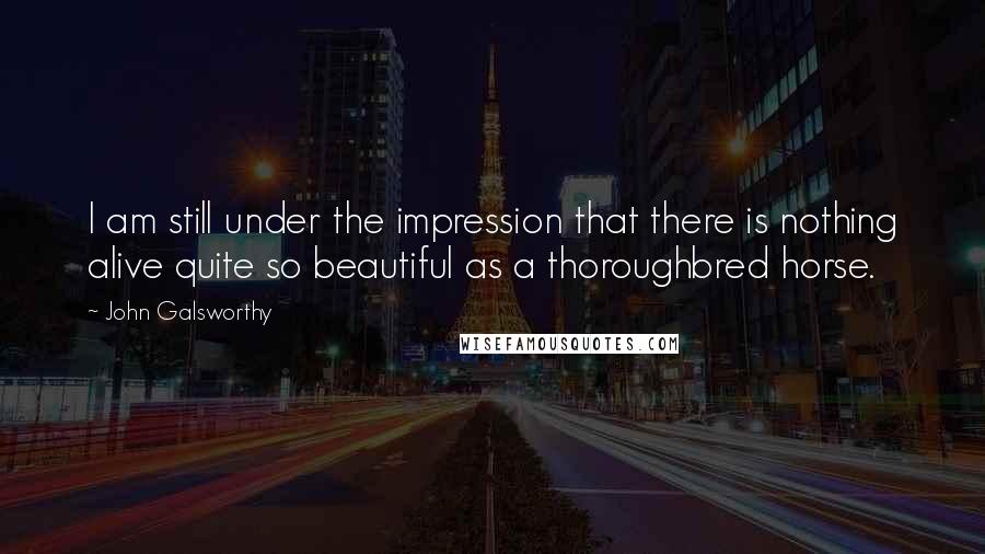 John Galsworthy Quotes: I am still under the impression that there is nothing alive quite so beautiful as a thoroughbred horse.