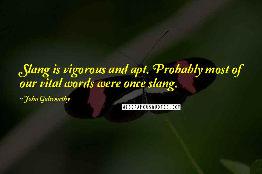 John Galsworthy Quotes: Slang is vigorous and apt. Probably most of our vital words were once slang.