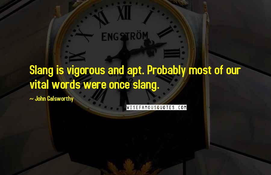 John Galsworthy Quotes: Slang is vigorous and apt. Probably most of our vital words were once slang.