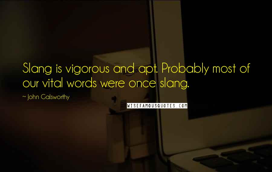 John Galsworthy Quotes: Slang is vigorous and apt. Probably most of our vital words were once slang.