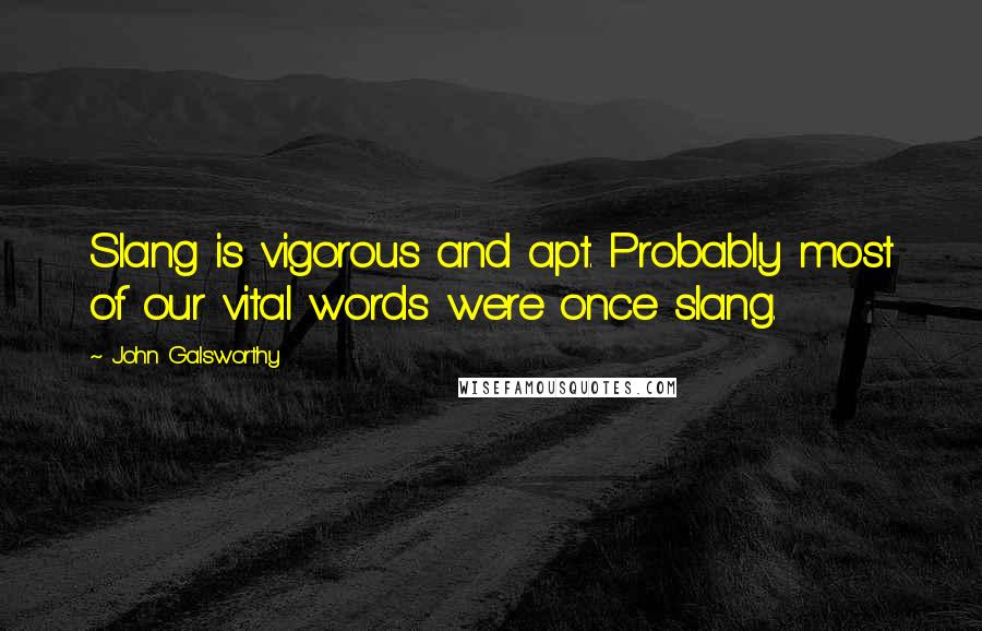 John Galsworthy Quotes: Slang is vigorous and apt. Probably most of our vital words were once slang.