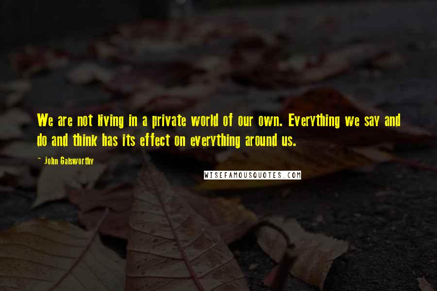 John Galsworthy Quotes: We are not living in a private world of our own. Everything we say and do and think has its effect on everything around us.