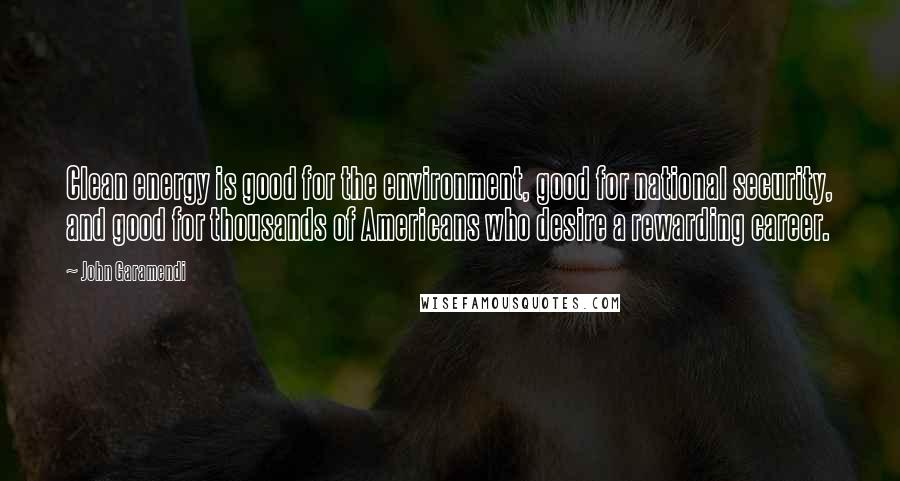 John Garamendi Quotes: Clean energy is good for the environment, good for national security, and good for thousands of Americans who desire a rewarding career.