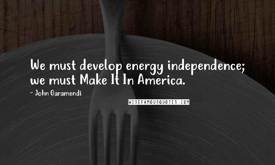 John Garamendi Quotes: We must develop energy independence; we must Make It In America.