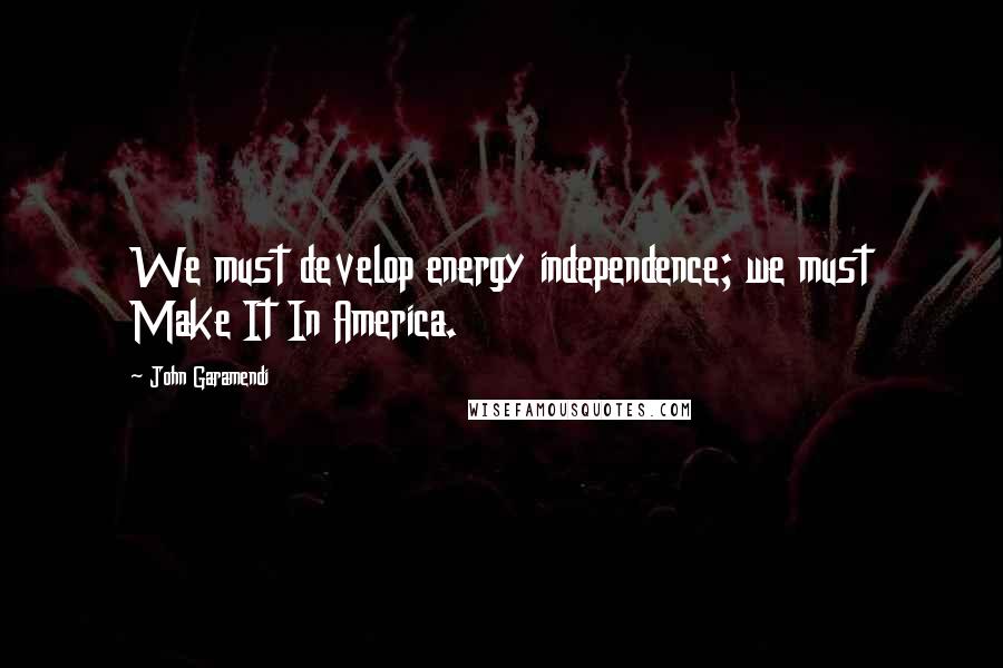 John Garamendi Quotes: We must develop energy independence; we must Make It In America.