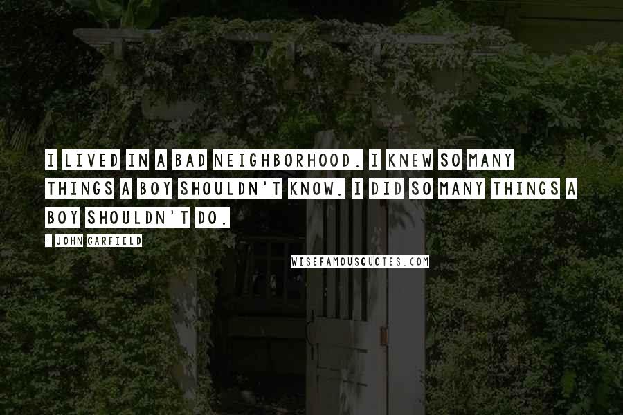 John Garfield Quotes: I lived in a bad neighborhood. I knew so many things a boy shouldn't know. I did so many things a boy shouldn't do.