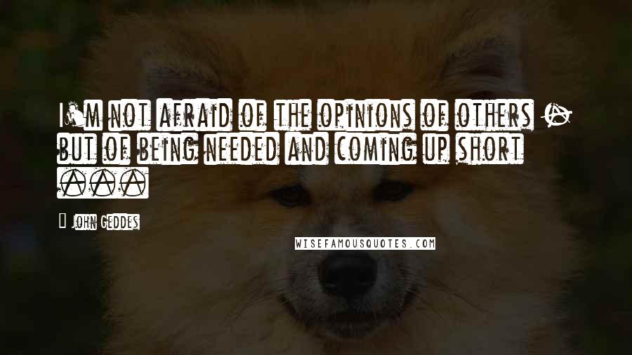 John Geddes Quotes: I'm not afraid of the opinions of others - but of being needed and coming up short ...