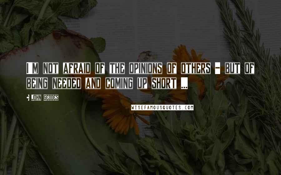 John Geddes Quotes: I'm not afraid of the opinions of others - but of being needed and coming up short ...