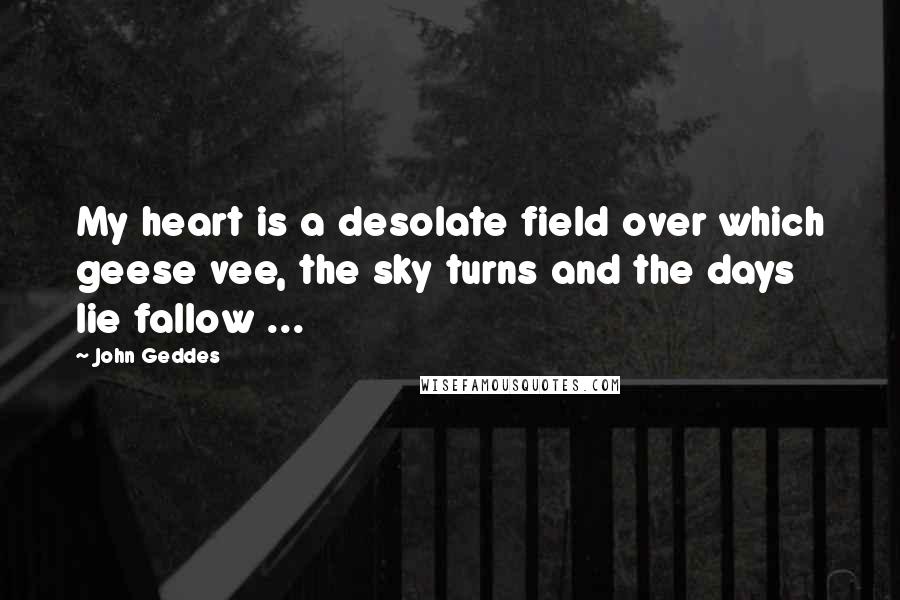 John Geddes Quotes: My heart is a desolate field over which geese vee, the sky turns and the days lie fallow ...