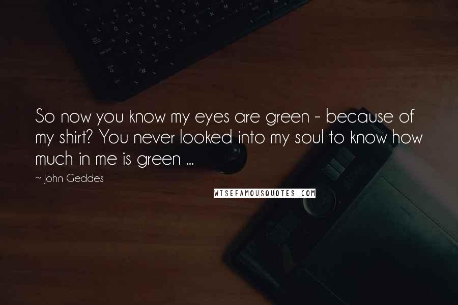 John Geddes Quotes: So now you know my eyes are green - because of my shirt? You never looked into my soul to know how much in me is green ...