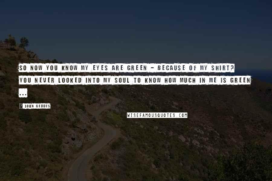 John Geddes Quotes: So now you know my eyes are green - because of my shirt? You never looked into my soul to know how much in me is green ...