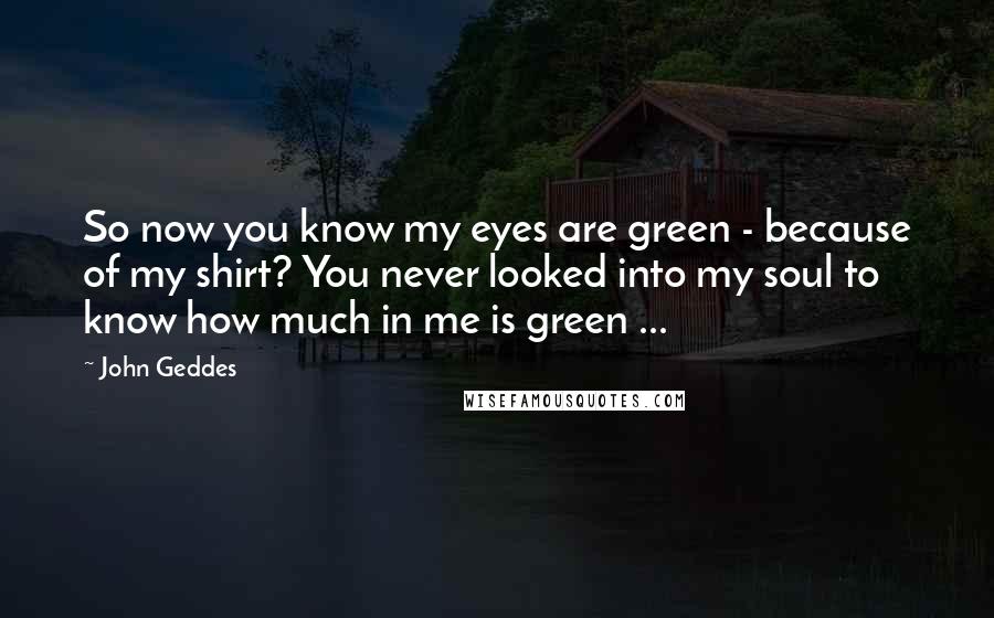 John Geddes Quotes: So now you know my eyes are green - because of my shirt? You never looked into my soul to know how much in me is green ...