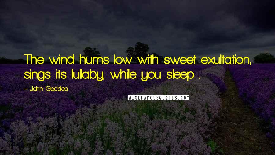 John Geddes Quotes: The wind hums low with sweet exultation, sings its lullaby, while you sleep ...