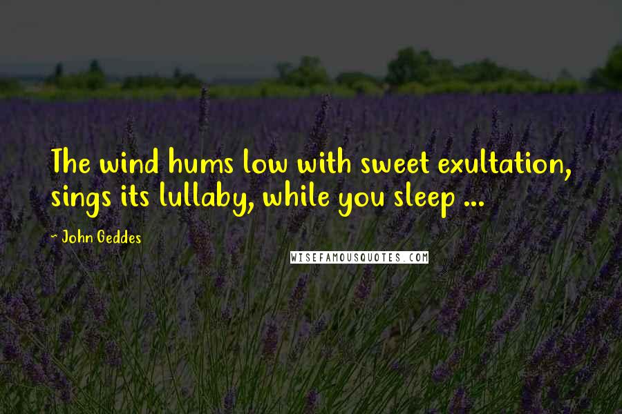 John Geddes Quotes: The wind hums low with sweet exultation, sings its lullaby, while you sleep ...