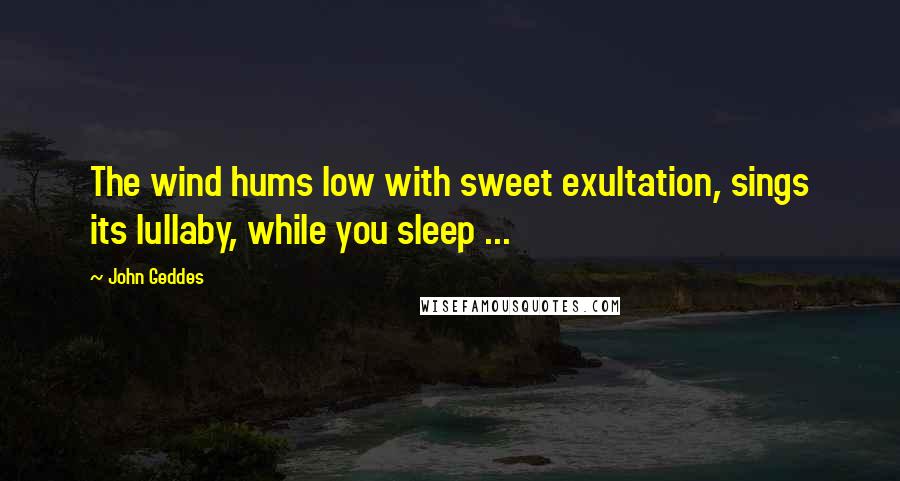 John Geddes Quotes: The wind hums low with sweet exultation, sings its lullaby, while you sleep ...