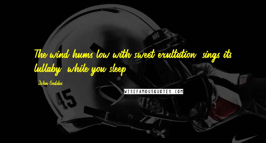 John Geddes Quotes: The wind hums low with sweet exultation, sings its lullaby, while you sleep ...