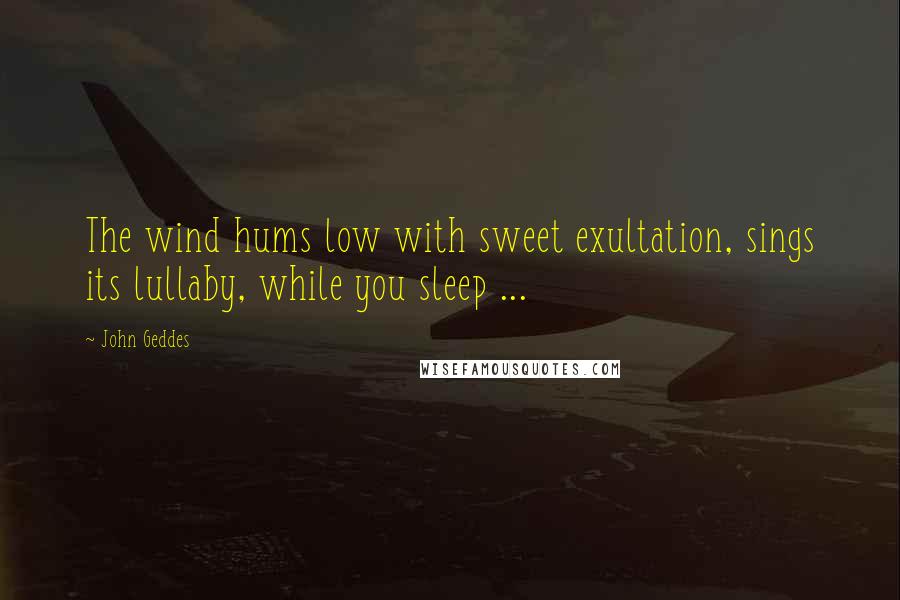 John Geddes Quotes: The wind hums low with sweet exultation, sings its lullaby, while you sleep ...